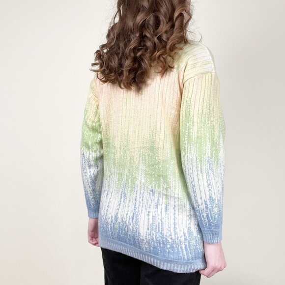 Rare Vintage Tangiers 3-D Knit Wool Rainbow Oversized Slouchy Sweater 80s 90s - Picture 2 of 8